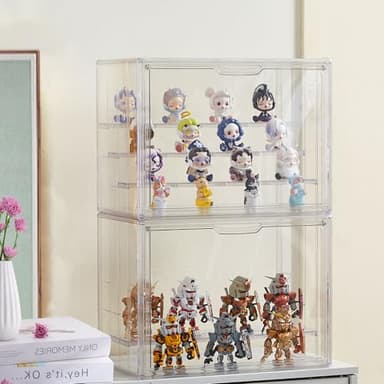 Clear Acrylic Display Case Upgrade 4 Tier Figure Display Case with 3 Movable Plates, Stackable Display Box Showcase with Magnetic Door for Collectibles (Large-2pack) - Image 3