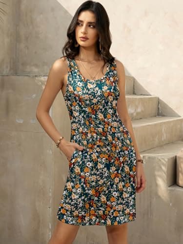 LUXVEER Womens Summer Hawaiian Dresses 2025 Floral Printed Casual Loose Boho Dress Scoopneck Sleeveless Sundresses Beach Vacation Swimsuit Coverup - Image 4