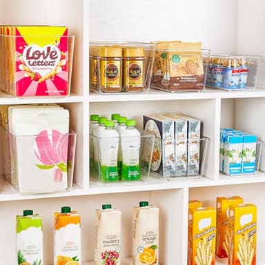 YIHONG Clear Plastic Storage Bins, 8 Pack Pantry Organizer Bins with Handle for Kitchen, Freezer,Cabinet,Closet Organization and Storage(XL) - Image 4