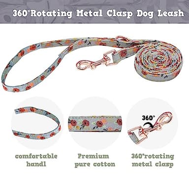 Cute Girl Dog Collar and Leash Set with Flower Bowtie,Adjustable Floral Collar for Female Dog,Metal Buckle,Tag Decor for Small Puppy Medium Large Dogs Cats(M, Green) - Image 4