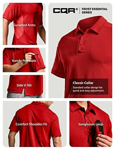 CQR Men's Polo Shirts, Tactical Short Sleeve Golf Performance Shirts, Lightweight Dry Fit UPF 50+ Pique, Frost Essential Red, Large - Image 5
