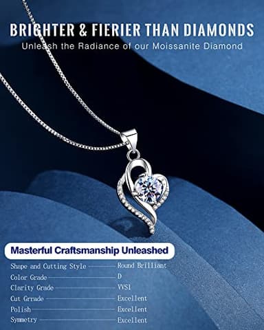 Wedding Anniversary Jewelry Gift for Wife from Husband, Wife Birthday Gift Idea, 1 Carat Moissanite Diamond Pendant Necklace in 925 Sterling Silver with 2 Chains, Romantic and Elegant Present for Her - Image 2