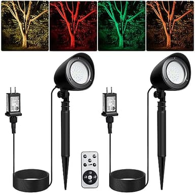 SURAIELEC Halloween Spotlight Outdoor, Remote Control LED Spotlights with Timer, Plug in Yard Spotlight for Trees, Garden Holiday Decor, Red Green Yellow Warm Glow, Waterproof, 10FT Cord, 2 Pack - Image 1
