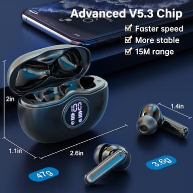Sisism A10 Pro Wireless Earbuds, Bluetooth 5.3 Headphones HiFi Stereo 50H Playback LED Digital Display Ear Buds with ENC Noise Canceling Headset, IPX7 Waterproof Earphones for Gym/Running/Work - Image 4