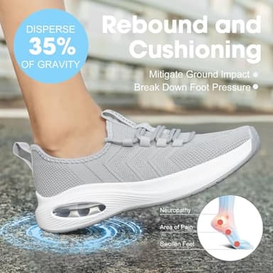 Rollstep Wide Toe Box Shoes Women Extra Wide Width Sneakers Diabetic Air Cushion Road Running Shoes Ultra Light Wide Tennis Sneakers Gym Training Breathable Walking Shoes Grey 43 - Image 3