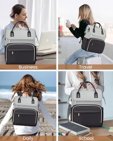 LOVEVOOK Laptop Backpack for Women, Fashion Work Computer Backpacks Purse, Travel Bags Doctor Nurse Backpack with USB Port, Carry on Backpack fits 15.6-Inch Laptop, Light Grey-Dark Grey - Image 6