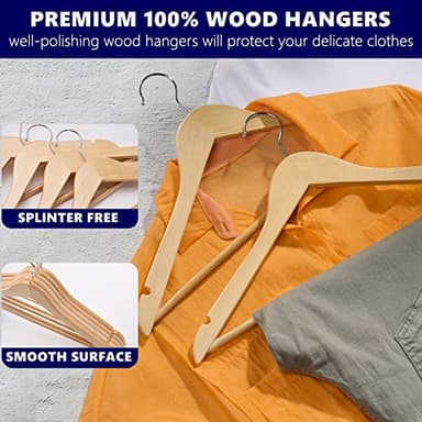 Amber Home 30 Pack Wooden Coat Hangers, Natural Wood Suit Hangers with Non Slip Pant Bar, Clothes Hangers for Shirts, Jackets, Dress, Pant (Natural, 30) - Image 4
