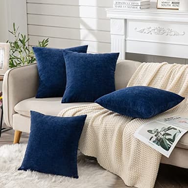 GAWAMAY Decorative Square Throw Pillow Covers 18"x18" Inch Set of 4, Super Soft Chenille Pillows Farmhouse Fall Pillowcase for Living Room Bedroom Sofa Couch Cushion Cover Navy Blue 45x45cm - Image 3