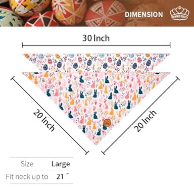 CROWNED BEAUTY Easter Dog Bandanas Reversible Large 2 Pack, Hoppy Days Set, Bunny Eggs Adjustable Triangle Holiday Scarves for Medium Large Extra Large Dogs Boy Girl Pets DB163-L - Image 2