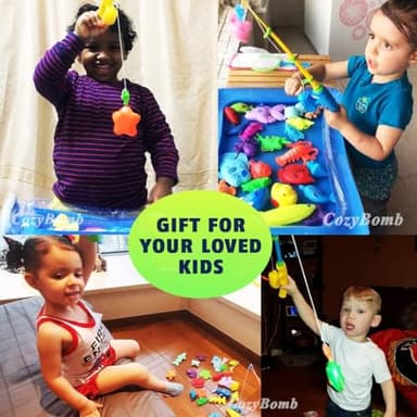 CozyBomB™ Magnetic Fishing Toys Game Set for Kids | Water Table Bathtub Kiddie Pool Party & Pole Rod Net, Plastic Floating Fish Toddler Color Ocean Sea Animals Birthday Age 3 4 5 6 Year - Image 7
