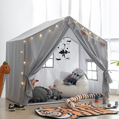 Kids Play Tent with Mat, Razee Large Playhouse Tent Indoor, Play House Kids Tent Castle for Girls Boys, Play Cottage (Grey) - Image 1