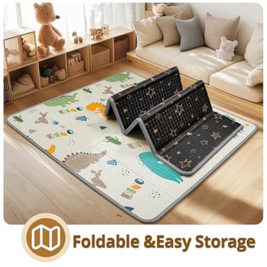 Foldable Baby Play Mat, PIGLOG Waterproof Playmats for Babies and Toddlers Kids, Safe Foam Playmat for Tummy Time, 50x50 Playpen Mat, Reversible Portable Baby Floor Mat for Infant, Toddler, Dinosaur - Image 4