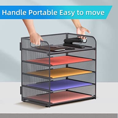Supeasy 5 Trays Paper Organizer Letter Tray with Handle-Mesh Desk File Organizer, Grey Paper Sorter Desk Organizer for Office, Home or School - Image 4