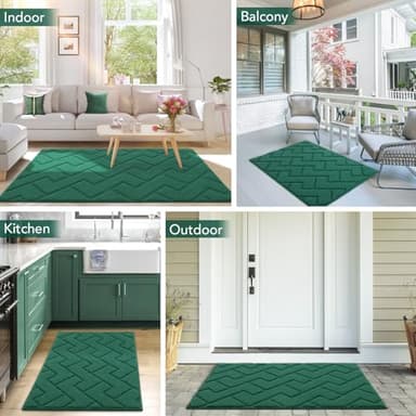hicorfe Front Door Mat Outside Entrance,24"x35" Absorbent Muddy Dirt Resist Welcome Door Mats Outdoor Indoor,Stain and Fade Resistant,Non Slip Backing Entry Mat Doormat for Entryway (Evergreen) - Image 2