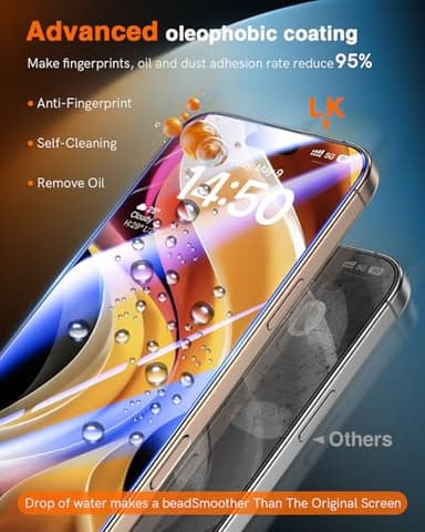 LK 2 Pack for iPhone 17/17 Pro / 16 Pro Screen Protector Tempered Glass, Military Grade Shatterproof [Auto Dust-Elimination, 0 Dust & Bubbles] Anti-Scratch, Max Coverge Screen Protector - Image 5