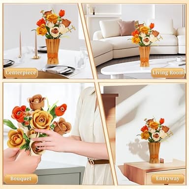 Flowers Set with Vase for Adults Compatible with Lego Flowers, Icon Roses Bouquet Botanical Collection Kits Artificial Flower Set, Valentines Day Gifts for Her Him Kids 14+, Home Office Decorations - Image 6