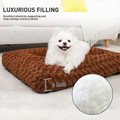 KSIIA Washable Dog Bed Deluxe Plush Dog Crate Beds Comfy Kennel Pad Anti-Slip Pet Sleeping Mat for Large, Jumbo, Medium, Small Dogs Breeds, 29" x 21", Brown - Image 3
