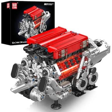 Mould King W16 Engine Building Blocks Set, 10163 Combustion Engine Model That Runs, Mini Engine Build Kit for Adults with Battery and Motor, Engineering Construction STEM Toy (952 Pcs) - Image 1