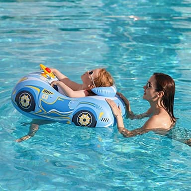 Baby Pool Float with 3D Car Design,Thick PVC Baby Swim Floatie, Toddler Infant Swimming Floats Seat Boat with Steering Wheel for Age 12-18 Months, 12-24 Months, 2-3, 3+ Years Old Girl Boy (Blue) - Image 5