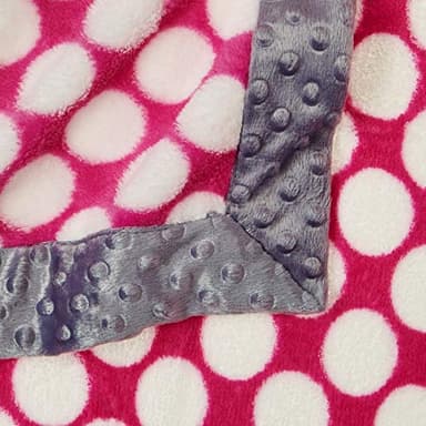 Bacati Bordered Plush Blanket, Solid Bright Pink/Grey, 30" x 40" - Image 3