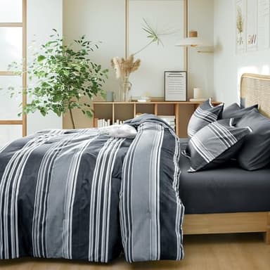 PHF 7 Pieces King Comforter Set, Striped Bed in A Bag, Charcoal Grey Stripe Bedding & 18" Deep Pocket All Season, Ultra Soft Bedding Sets with Comforter, Sheets, Pillowcases & Shams - Image 3
