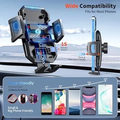 SUUSON Upgraded 3-in-1 Car Phone Holder Mount [Powerful Suction] Phone Mount for Car Dashboard Air Vent Windshield,for All iPhone Android Phone (Black) - Image 4
