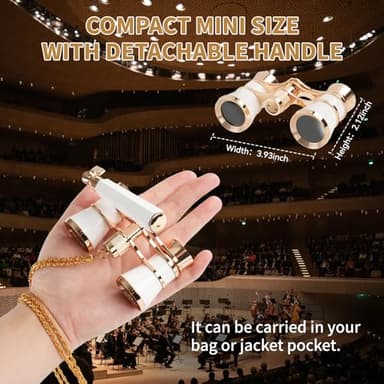 3X25 Glass Binocular with Adjustable Handle & Chain,BK7 Optical Lens, Cute Mini Theater Binoculars Adults Kids in Opera Musical Concert-White - Image 7