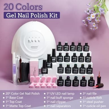 JODSONE 20 Colors Gel Nail Polish Kit with U V Light Base Top Matte Coat High Shine Vibrant Nail Gel Equipped with Manicure Tools - Image 4