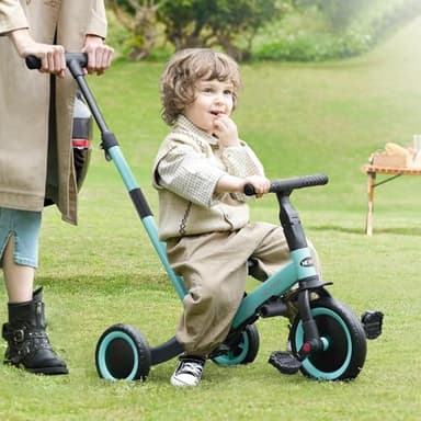 newyoo Tricycles for 1-3 Year Olds, Toddler Bike, Birthday Gift and Toy for Boys and Girls, Toddler Tricycle with Parent Push Handle, Trike with Backrest and Safety Belt, Blue, TR007 - Image 6