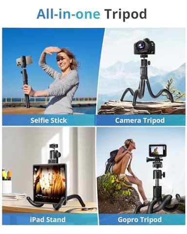 UBeesize Extendable Phone Tripod, Flexible Tripods with Remote, 3 in 1 Selfie Stick with Gopro Mount, iPhone Stand for Recording, Volgging, Live Streaming Fit for Cell Phones, Canon Sony Cameras - Image 4