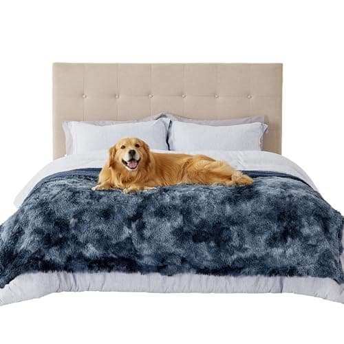 Bedsure Waterproof Dog Blankets for Large Dogs - Calming Cat Blanket for Bed Couch Protector Washable, Long Faux Fur Pet Throw Blanket for Puppy, Reversible Furniture Protection, 60"x80", Tie-dye Navy - Image 1