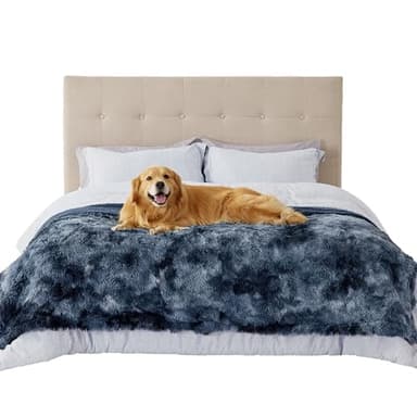 Bedsure Waterproof Dog Blankets for Large Dogs - Calming Cat Blanket for Bed Couch Protector Washable, Long Faux Fur Pet Throw Blanket for Puppy, Reversible Furniture Protection, 60"x80", Tie-dye Navy - Image 1