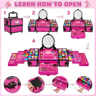 99 Pcs Kids Makeup Kit for Girls, Princess Toys Real Washable Cosmetics Set with Mirror, Hair Ties, Nails, Rings, Earrings, Necklace, Perfect for 3 4 5 6 7 8 Year Old Girls Birthday - Image 4