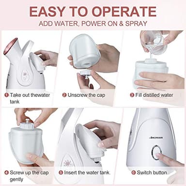 Facial Steamer, Amconsure Nano Ionic Face Steamer for Home, 100ML Warm Mist Humidifier for Women Moisturizing, Unclogs Pores-Bonus Stainless Steel Skin Kit and 2 Face Scrubbers - Image 7