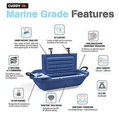 Cuddy Floating Cooler and Dry Storage Vessel – 40QT – Amphibious Hard Shell Design - Multiple Color Options - Image 5