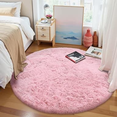OLANLY Pink Round Rugs for Bedroom - Machine Washable, 4 ft Circle Area Rugs for Living Room, Soft and Fluffy Shaggy Carpet for Teen Girls and Boys, Nursery Rooms, Dorms, Home Decor Aesthetic - Image 2