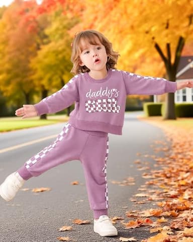 Mikrdoo 6 Months Baby Girl Clothes Toddler Girl Outfits Daddys Girl Long Sleeve Pullover Sweatshirt Pant Set Fall Winter Clothing for Girls Purple - Image 2