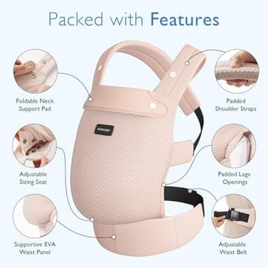 Momcozy Breathable Mesh Baby Carrier, Ergonomic and Lightweight Infant Carrier for 7-44lbs with Enhanced Lumbar Support, All Day Comfort for Hands-Free Parenting, Air Mesh-Pink - Image 5