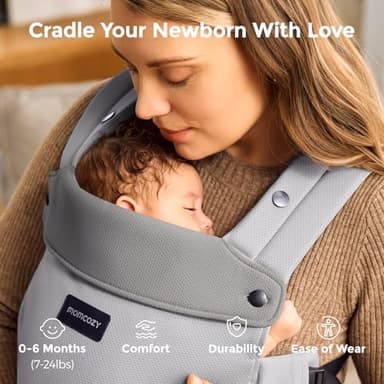 Momcozy Newborn Baby Carrier - Ergonomic, Cozy and Lightweight Carrier for 7-24lbs, Adjustable Neck Support with Sunshield, Breathable Airmesh Perfect for Summer Outing, Light Purple - Image 3