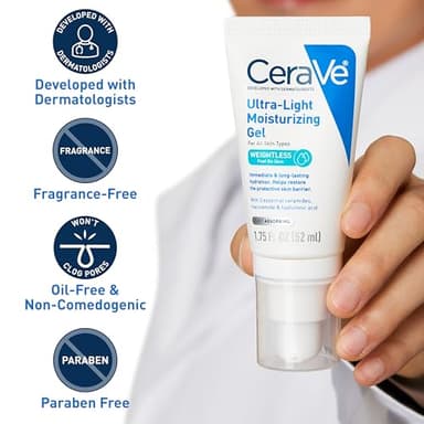 CeraVe Ultra-Light Moisturizing Gel, Hydrating Gel Face Moisturizer For Men & For Women with Ceramides, Niacinamide, Hyaluronic Acid, Fragrance Free, Oil-Free, Mattifying Moisturizer, 1.75 FL Oz - Image 4