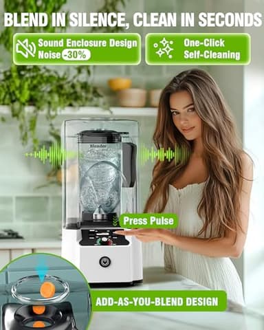 WantJoin Quiet Blender - Kitchen Blender with Soundproof, 2.5 HP Copper Motor, 80oz Jar, Multifunctional Silent Blenders for Smoothies, Juice, Soups, Sauce, w/ 15 Speeds, Stainless Steel 6-blade Combo - Image 5