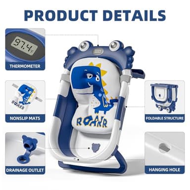 Collapsible Baby Bathtub for Newborns to Toddler with Real-time Temp Monitor & Floating Cushion,Portable Travel Tub for 0-36 Month, Foldable Baby Bath Tub for Infants Boy (Blue) - Image 4