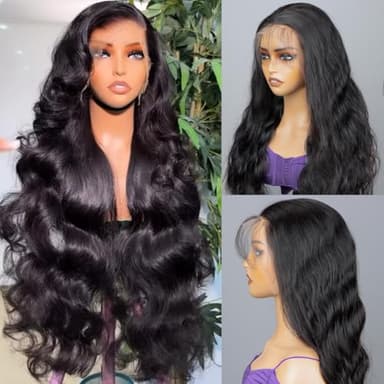 Ghios 13x6 Lace Front Wigs Human Hair Body Wave 30 Inch HD Lace Frontal Wigs Human Hair Body Wave Human Hair Wig for Women 210% Density Pre Plucked with Baby Hair Natural Black - Image 2