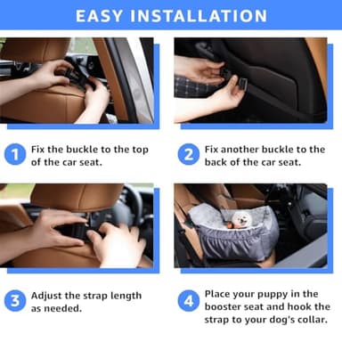 Oiilores Dog Car Seat for Small Dogs,Washable Pet Booster Car Seats with Clip-On Safty Leash, Comfy Deluxe Plush Carseat with Storage Pockets, Puppy Car Travel Carrier Bed for Dogs Under 25 lbs, Grey - Image 5