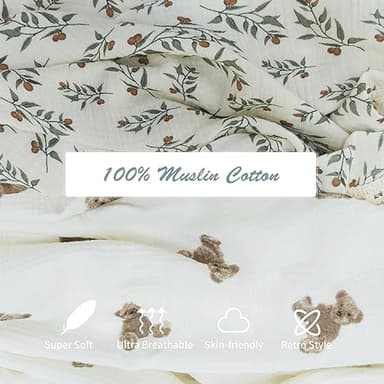 insular Cotton Muslin Baby Blanket with Tassel, Boho Bohemian Muslin Swaddle Blanket Baby Receiving Blanket with Fringe, Nursery Decor Throw or Nursing Blankets, 47" x40”, Little Bear - Image 6