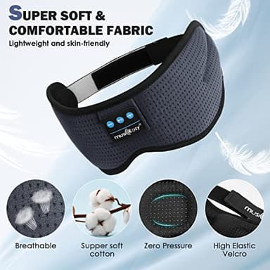 MUSICOZY White Noise Bluetooth Sleep Mask with 8 Soothing Sounds & 3D Wireless Sleep Headphones, Bluetooth Sleeping Headphones for Yoga Travel Office Relaxation, Tech Gadgets Gifts, Gray - Image 6
