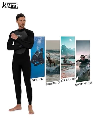 KMT Wetsuit for Men, Mens 3/2mm Wetsuits Full Ultraflex Wet Suits Back Zip Keep Warm in Cold Water High-Elasticity CR, Black Medium Tall - Image 2
