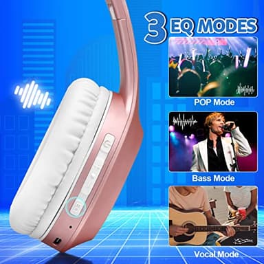 Rydohi Bluetooth Headphones Over Ear, 68H Playtime 3 EQ Music Modes Wireless Headphones with Microphone/Deep Bass, HiFi Stereo Foldable Headset for PC Home Travel Office (Rose Gold) - Image 3