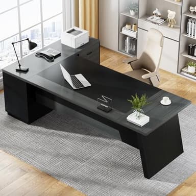 Tribesigns L-Shaped Executive Desk, 78-Inch Modern Office Desk with Drawers and Lateral File Cabinet, Large Computer Desk with Storage Shelves, Workstation for Home Office (Grey + Black) - Image 2