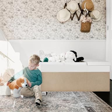 INDRESSME 185L Extra Large Toy Box, Toy Storage Organizer Collapsible Storage Bins with Lids Toy Chest for Playroom, Living Room, Toy Baskets Storage Kids, Boys Girls 39" x 17" x 17" (Beige & White) - Image 4